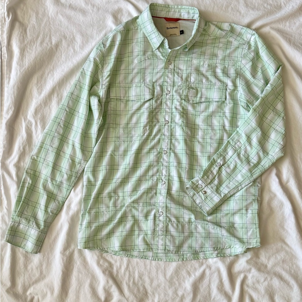 Simms Big Sky shirt - Pearl snap - Light Green Checkered
